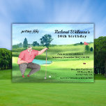 Convites Man Golf Putting Fifty 50th Birthday<br><div class="desc">Celebrate a milestone birthday with this fun and unique “Putting Fifty” 50th Birthday Invitation. The design features a watercolor-style golf course scene with a golfer sitting thoughtfully as he lines up the perfect putt for the number 50. The playful phrase “Putting Fifty” appears in an elegant script font, adding a...</div>