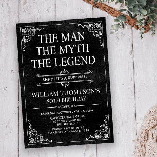 Convites Man Myth Legend Black Surprise 80 Aniversário