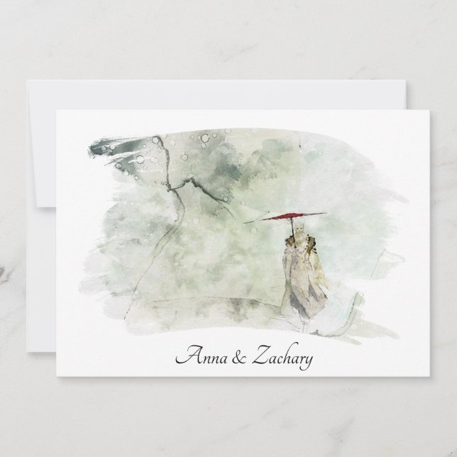 Convites *~* Man Umbrella colinas Japão RSVP QR AR AR27 Cas (Frente)