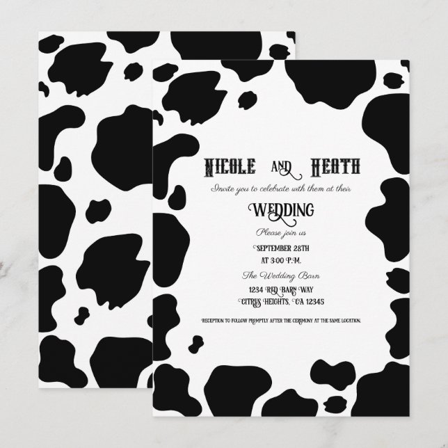 Convites Manchas de Vaca Leiteira Impressão Preto & Branco  (Frente/Verso)