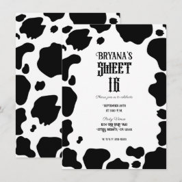 Convites Manchas de Vaca Moo Impressão Preto e Branco Rústi