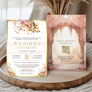 Convites Mandal Hindu de Noiva Floral Rosa Sonhador Casamen