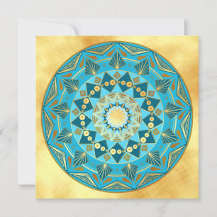 Convites Mandala azul dourado em Fundo de Ouro Suave