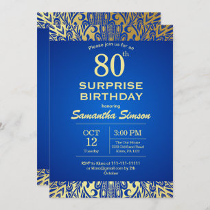 Convites Mandala Blue com o aniversário Dourado do 80