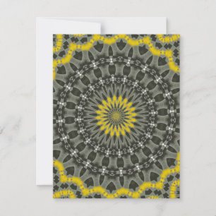 Convites Mandala caleidoscópio amarelo e cinza iluminador.