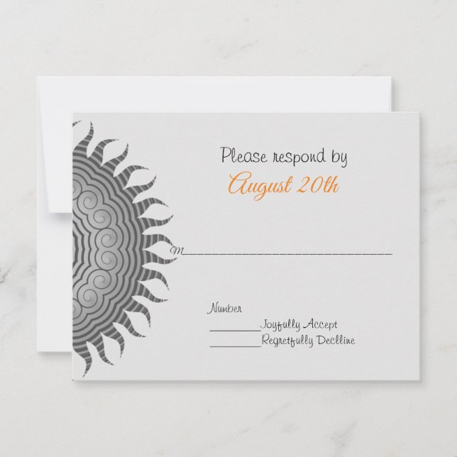 Convites Mandala Cinza em RSVP de Casamento Preto (Frente)