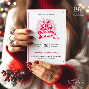 Convites Mandala de Neve Vermelha & Trineo de Papai Noel Na