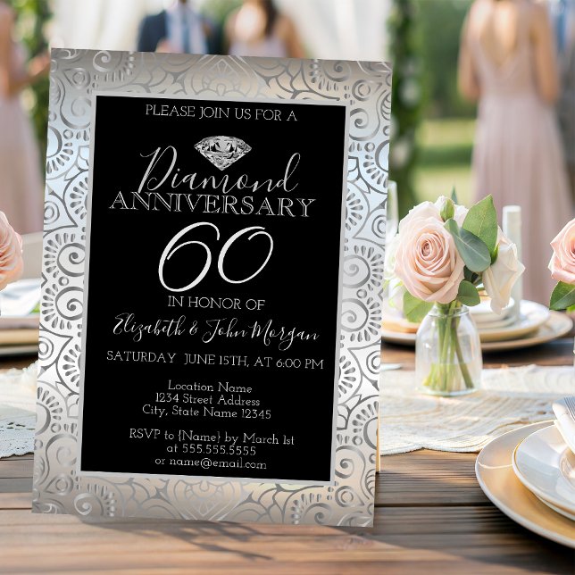 Convites Mandala de Prata Diamante Aniversário de Casamento (Criador carregado)