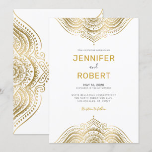 Convites Mandalá de renda paisley dourada