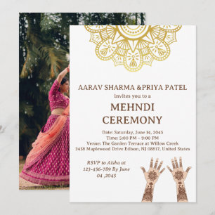 Convites Mandala Dourada Cerimônia de Mehndi de Casamento I