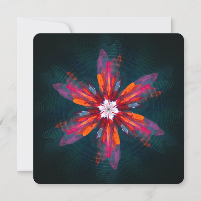 Convites Mandala Floral Flores Laranja Vermelho Azul Abstra (Frente)