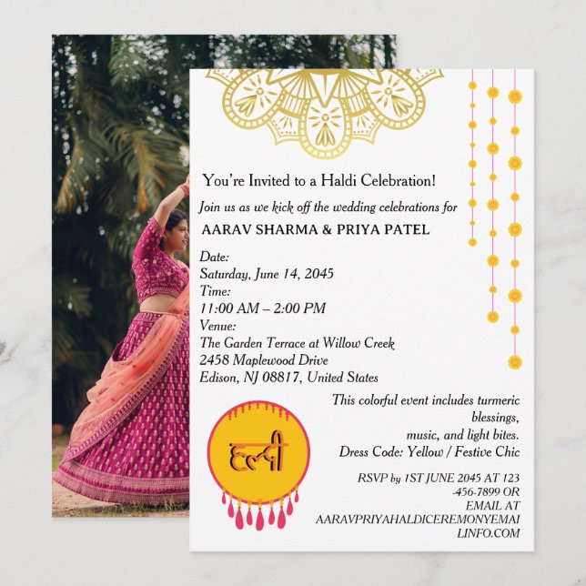 Convites Mandala Indian Haldi Ceremony Invitation  (Frente/Verso)
