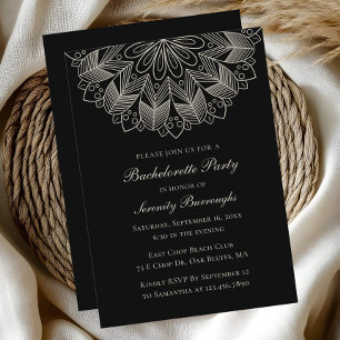 Convites Mandala Indiano Boho Preto Festa de Despedida de S