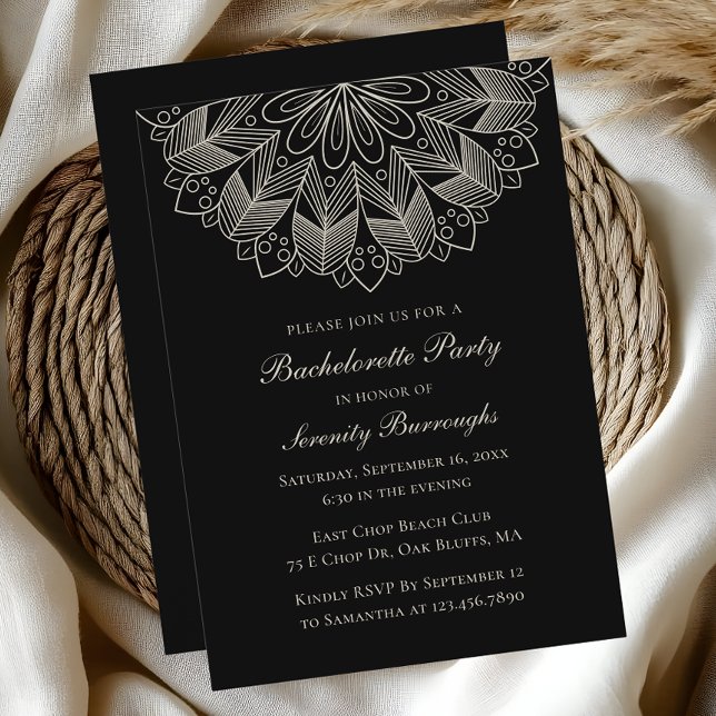 Convites Mandala Indiano Boho Preto Festa de Despedida de S (Criador carregado)