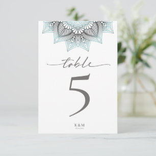 Convites Mandala Lace Rev Wedding Table Number Blue ID968
