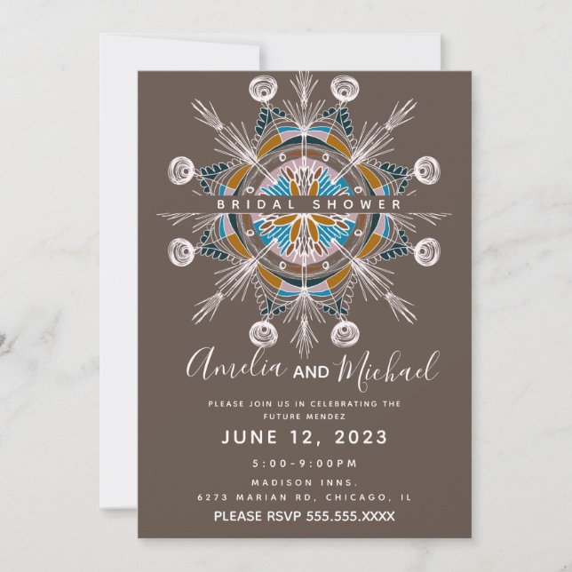 Convites Mandala Moderna Desenhada à Mão Arte Boho Chuveiro (Frente)