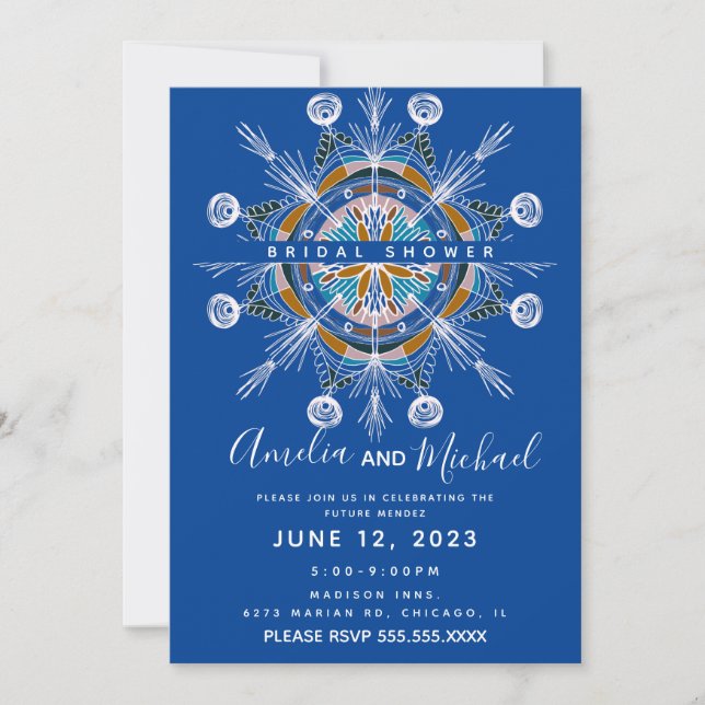 Convites Mandala Moderna Desenhada à Mão Arte Boho Chuveiro (Frente)