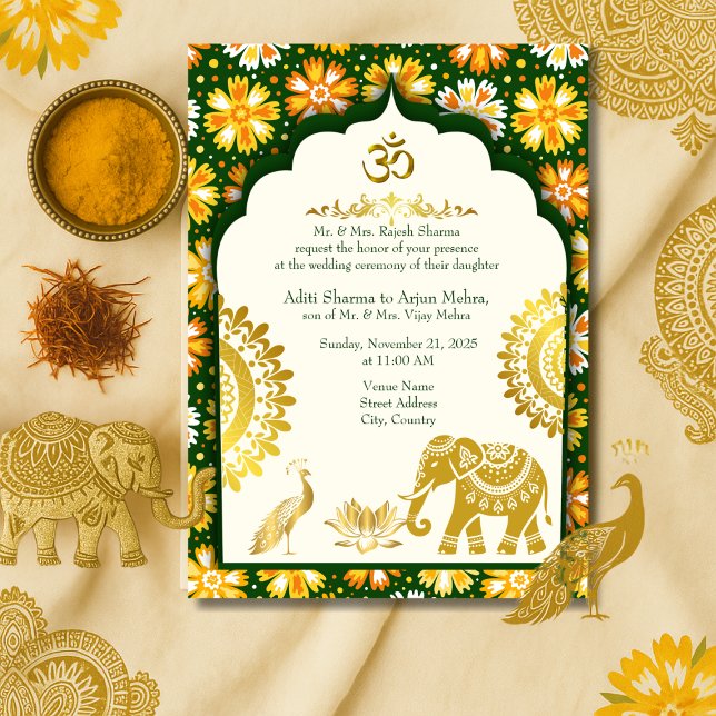Convites Mandala Moghul Arco hindu Casamento de Marfim (Criador carregado)
