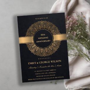 CONVITES MANDALA PRETO DOURADO A QUALQUER ANO 50.O ANIVERS