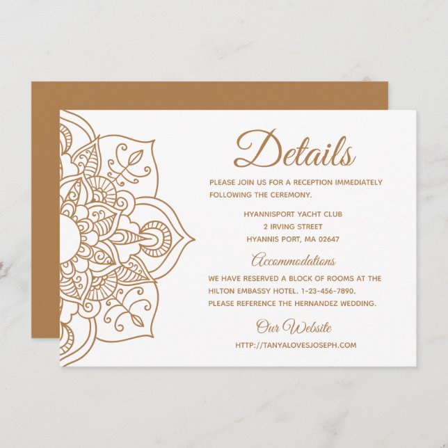 Convites Mandala Wedding Details Brown Boho Indian Modern (Frente/Verso)