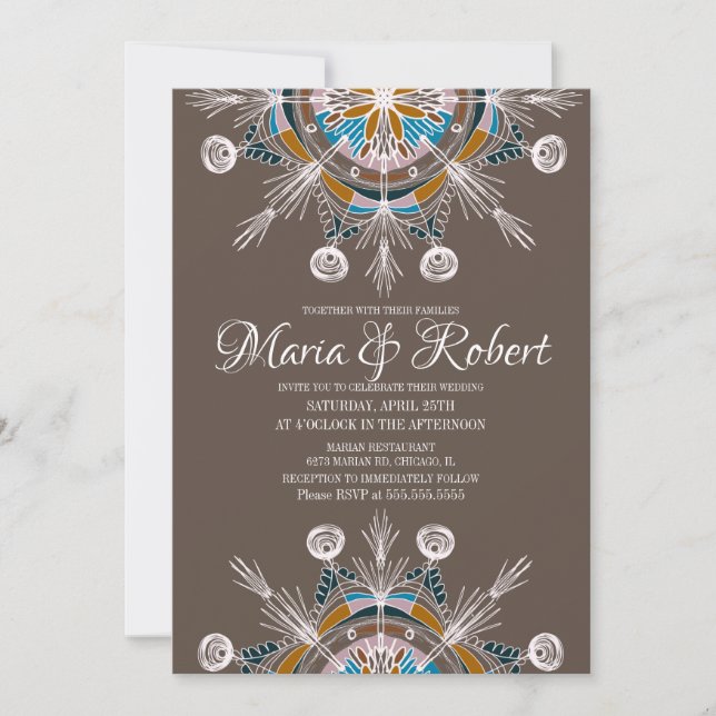 Convites Mandalas Boêmios Coloridos Casamento Marrom Boho (Frente)