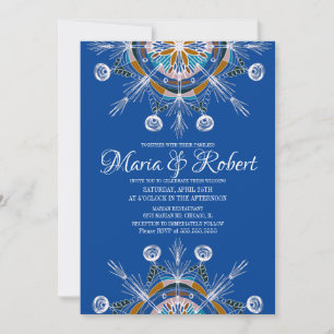 Convites Mandalas Coloridos Boêmios Casamento Azul Boho