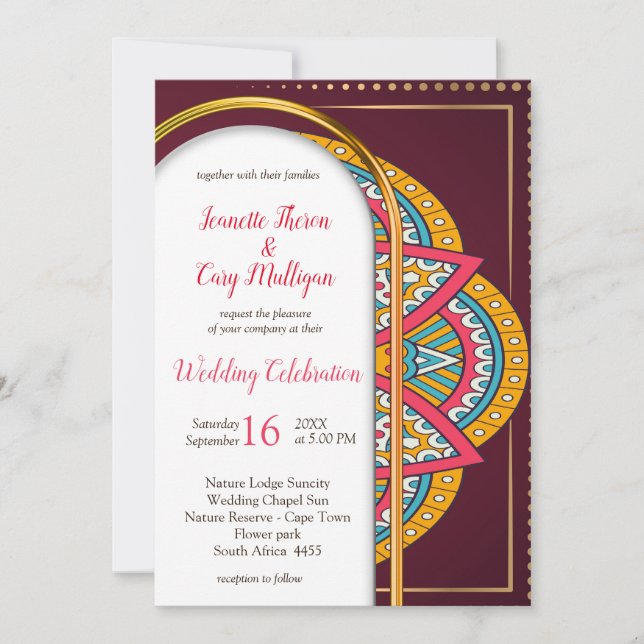 Convites Mandalas em fundo Maroon (Frente)