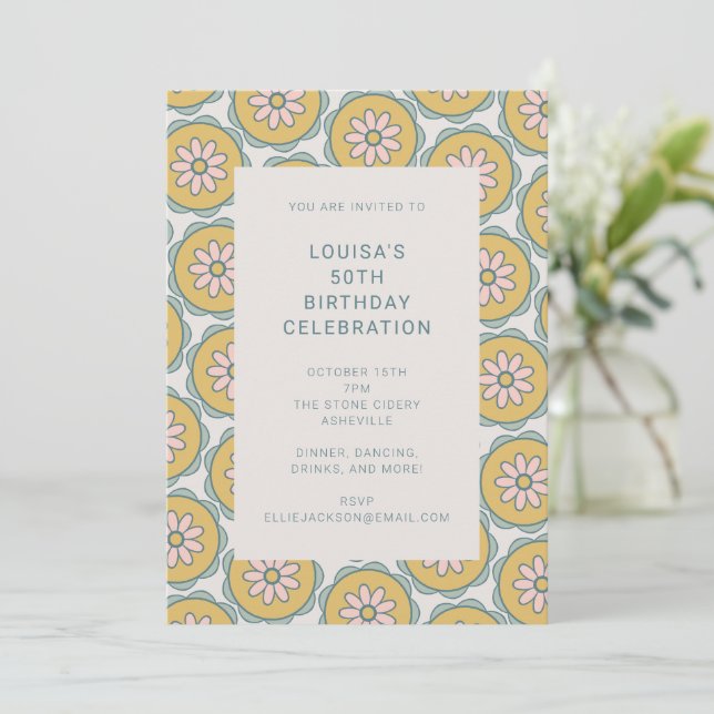 Convites Mandalas Florais Pastel Boho Retrô Aniversário de  (Em pé/Frente)