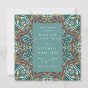 Convites Mandalas Geométricos Românticos azul suave cinza e