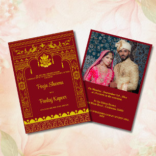 Convites Mandap de Casamento Indiano Ganesha Script Dourado