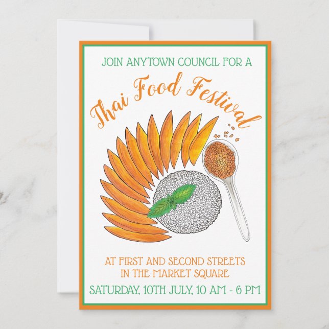 Convites Mango Sticky Rice Thai - Partido do Janto de Resta (Frente)