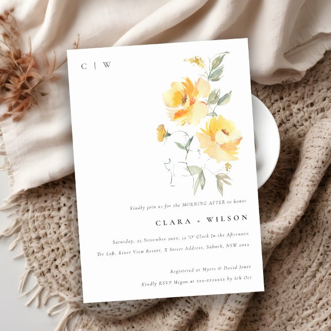 Convites Manhã De Rosa Da Flor De Aquarela Amarela Após (Criador carregado)