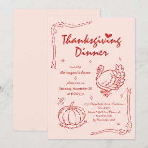 Convites Manhã Desenhada Escribble Pumpkin Turquia Ação de 