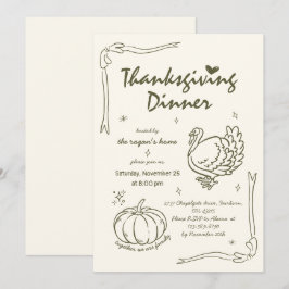 Convites Manhã Desenhada Escribble Pumpkin Turquia Ação de 