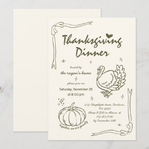 Convites Manhã Desenhada Escribble Pumpkin Turquia Ação de 