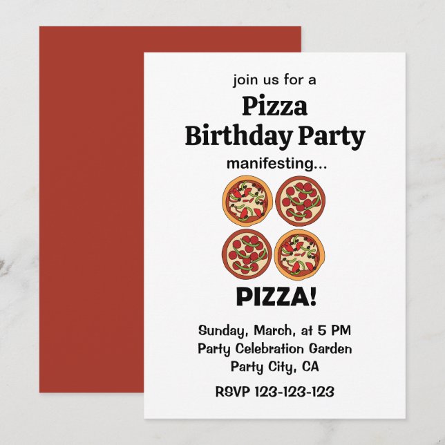 Convites Manifesting Pepperoni Pizza Birthday Party (Frente/Verso)
