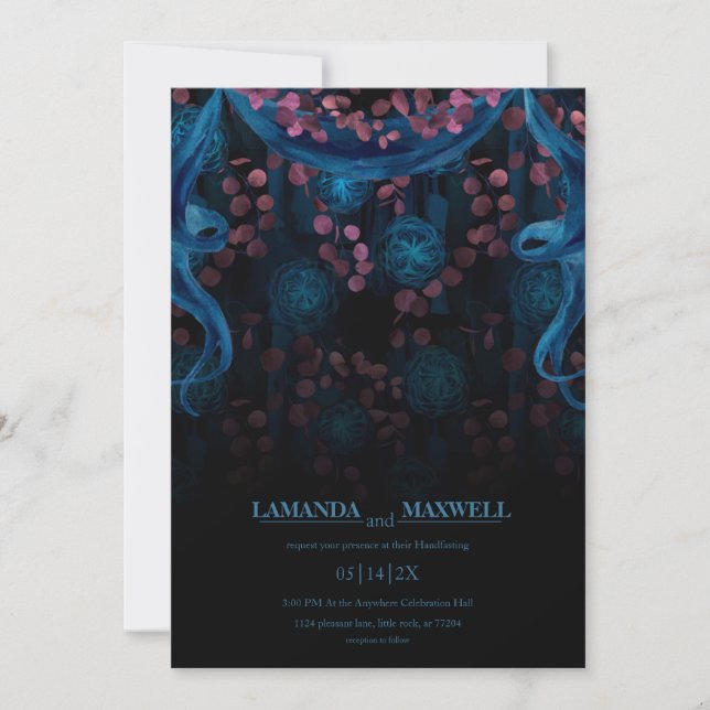 Convites Manipulação De Casamento Cor-de-Rosa Azul-Gótico F (Frente)