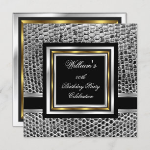 Convites Mans Elegante Black Dourado Silver Festa de aniver