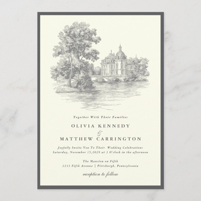 Convites Mansion Venue Old Money Aesthetic Ivory Wedding  (Frente)