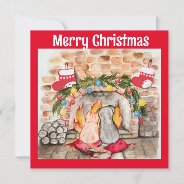 Convites Manta de Natal com cão e gato (Frente)