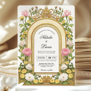 Convites Manteiga Amarela Vintage Art Nouveau Casamento