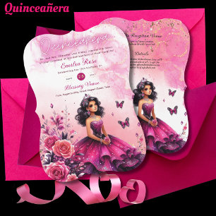 Convites Manteiga cor-de-rosa magenta Quinceanera Vestir Bo
