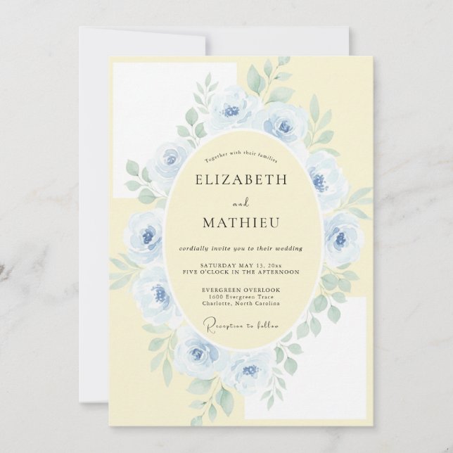 Convites Manteiga Creme Pétala Azul Casamento (Frente)