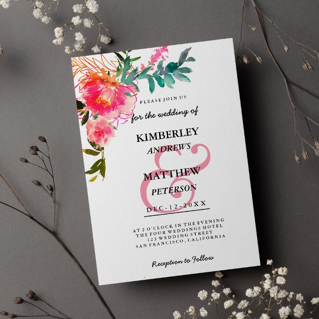 Convites Manteiga rosa-d-água e casamento floral (Watercolor pink teal ampersand floral wedding)