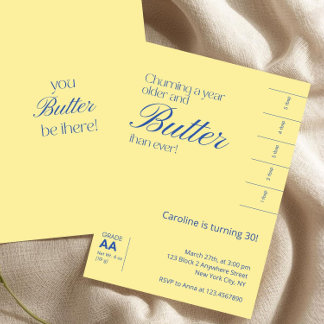 Convites Manteiga Salgada Amarela Minimalista de Aniversári