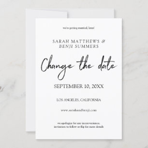 Convites Manuscrito branco e preto Alterar a data - branco