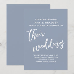 Convites Manuscrito Casual Casamento Azul Simples Dusty