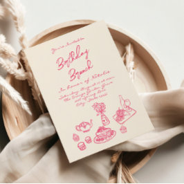 Convites Manuscrito Cor-de-rosa Rosa Quirky Brunch Aniversá