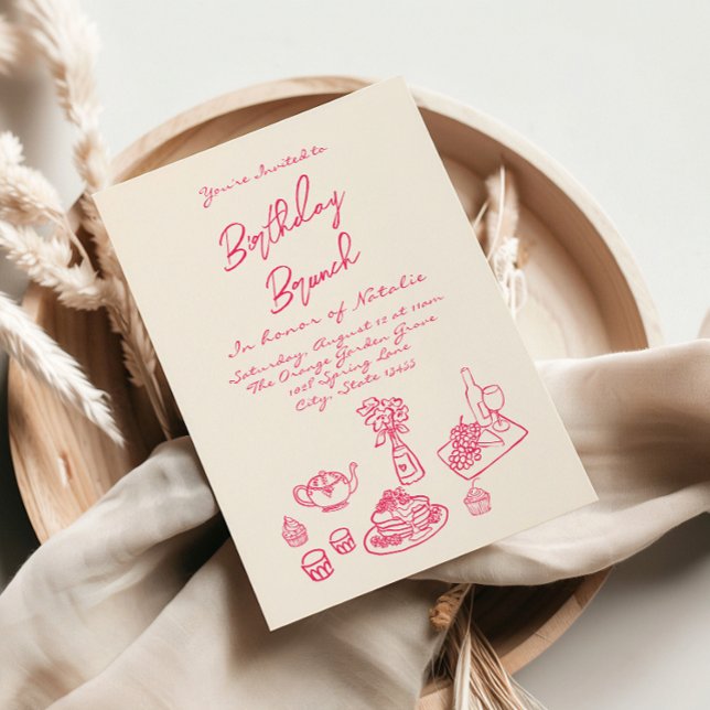 Convites Manuscrito Cor-de-rosa Rosa Quirky Brunch Aniversá (Criador carregado)