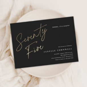 Convites Manuscrito Minimalista Preto e Dourado 75º Anivers